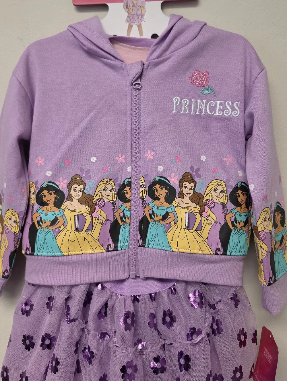 Disney Princess 3 piece Tutu Set Jacket Tutu Skirt and Shirt Purple 3T
